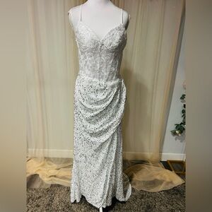 Sophisticated White Sequin Wedding Dress